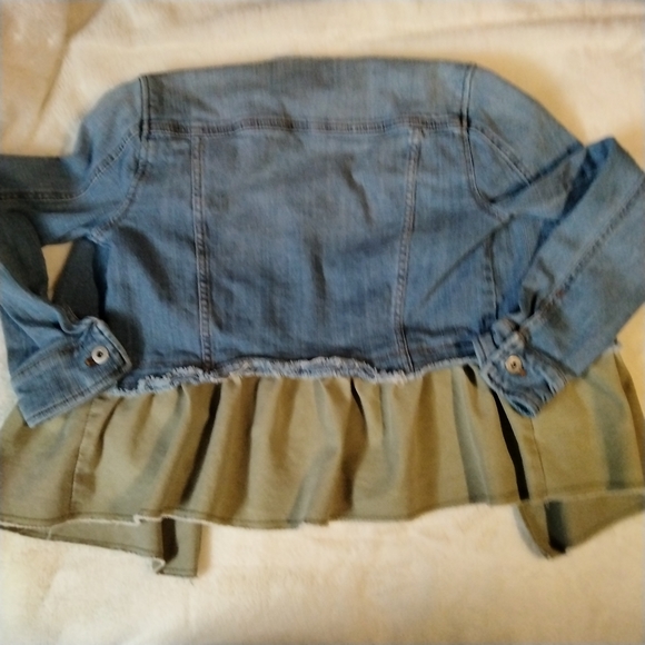 Anthropologie Women's Pilcro &Letterpress Green Ruffled Denim Jacket XS Spring - Picture 7 of 12
